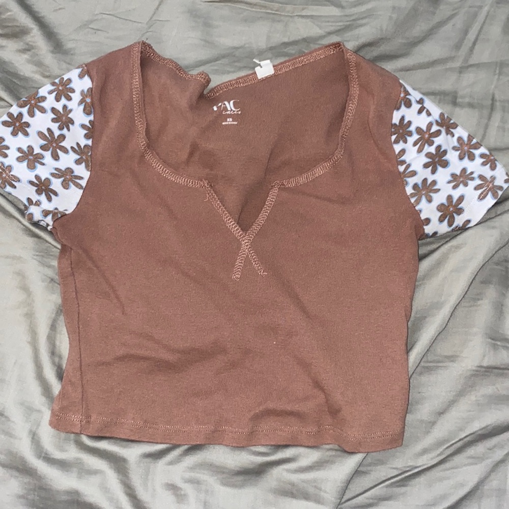 Brown Pac Cares Flower Detail Crop Top